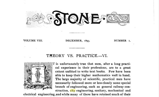 Beginning of the lead article in the December 1893 issue of Stone